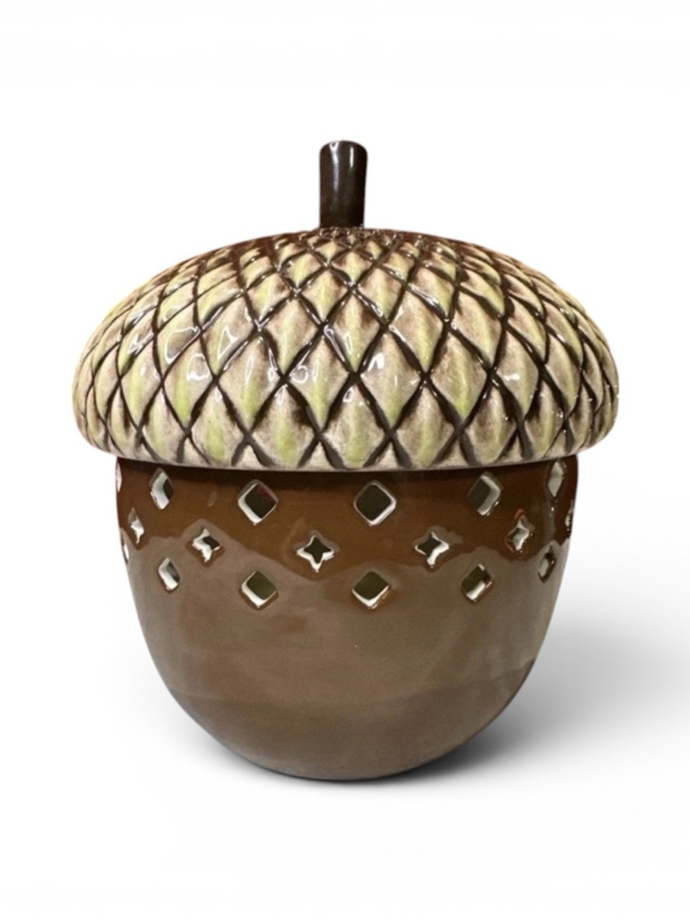 Bath&Body Works Ceramic AcornPierced Holes Candle Holder, Slatkin, Walnut Torte